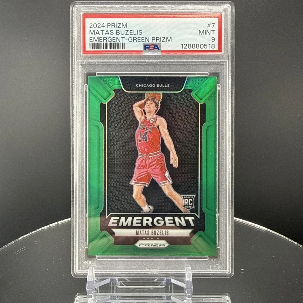 2024 Panini Prizm Emergent Green Prizm #7 Matas Buzelis Rookie RC PSA‎ 9 Bulls